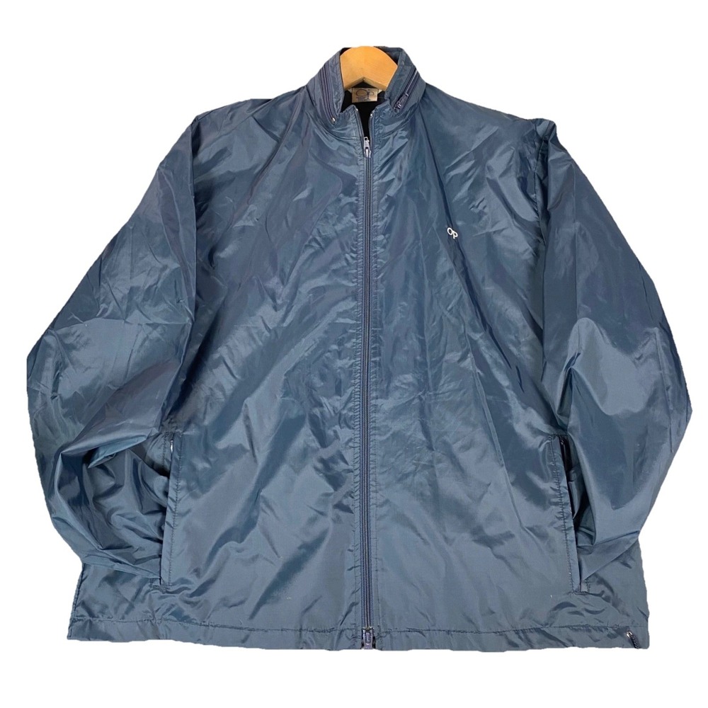 VTG 80s Ocean Pacific Mens Windbreaker XL Blue Packable Hood Vintage Surf Jacket